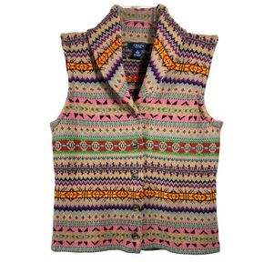 Chaps Fair Isle Sweater Vest Colorful Cottagecore Button Front Small